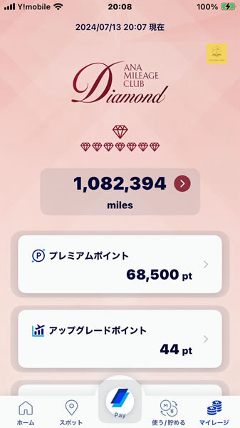 ANAミリオンマイラー「100万マイル」飛びましたー